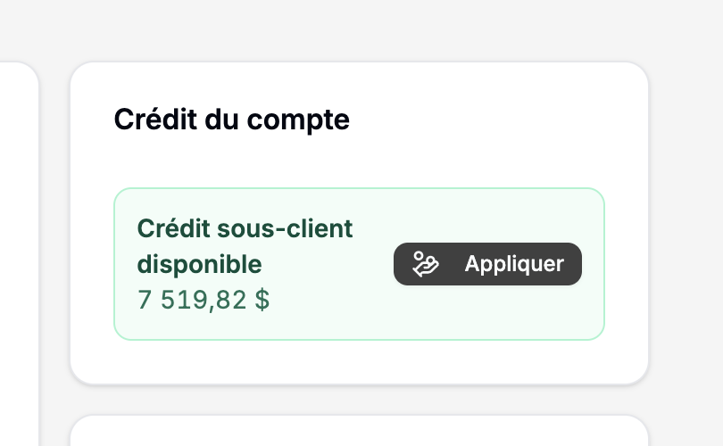 Gros plan sur la carte Crédit du compte et son bouton Appliquer
