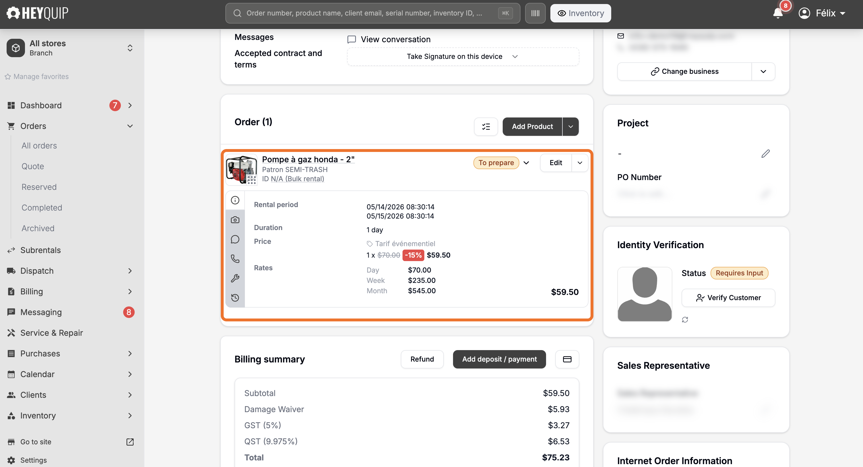 An order line with the price list's name above the price, the regular price struck through and the discount